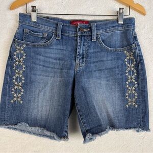 Lucky Brand The Roll Up Embroidered Raw Hem Jean Shorts Size 2 26